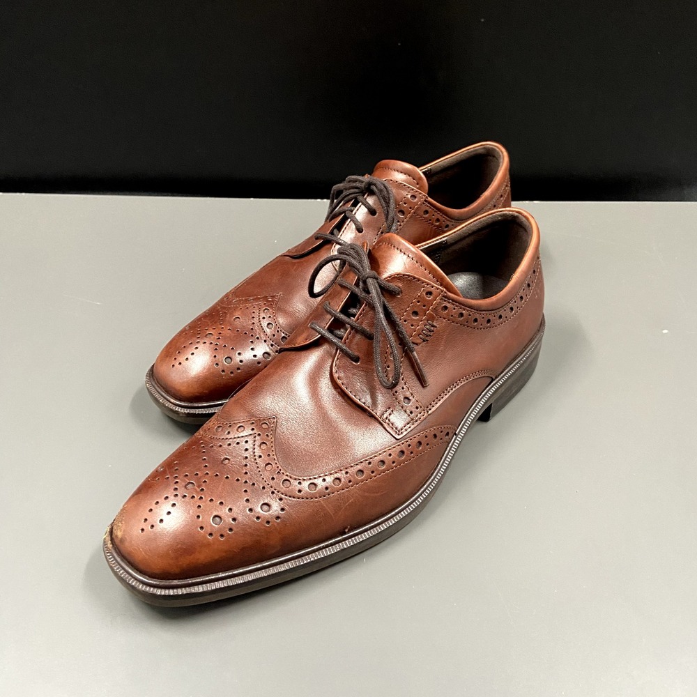 Ecco Melbourne Mens Size 41‎ Cocoa Brown Leather Casual Wingtip Dress Shoes